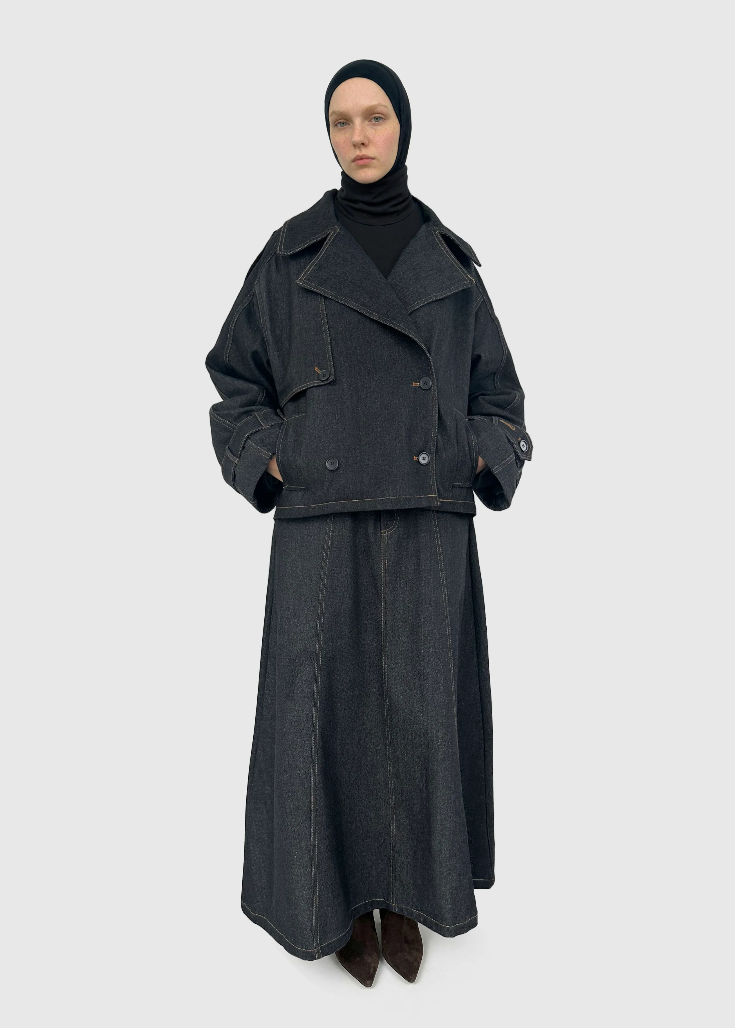 Jupe en jean longue — Gris foncé - Image 2
